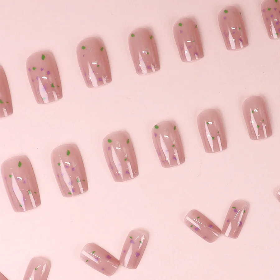 Naakt roze nepnagels kort vierkant druk op nagels zoete vrouwen meisjes bedels manicure draagbaar volledige dekking kunstnagels tips 24 stuks