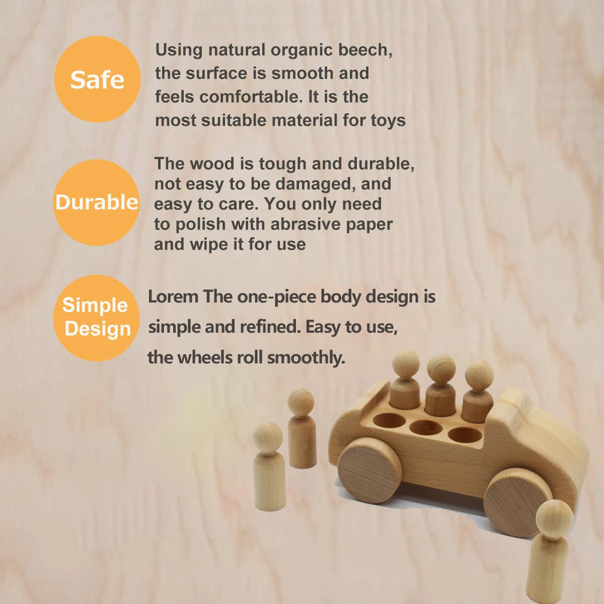 Baby Wooden Toys Beech Wood Car Blocks Solid Wood Peg Dolls Educational Montessori Toys Children Teething Newborn Birthday Gift