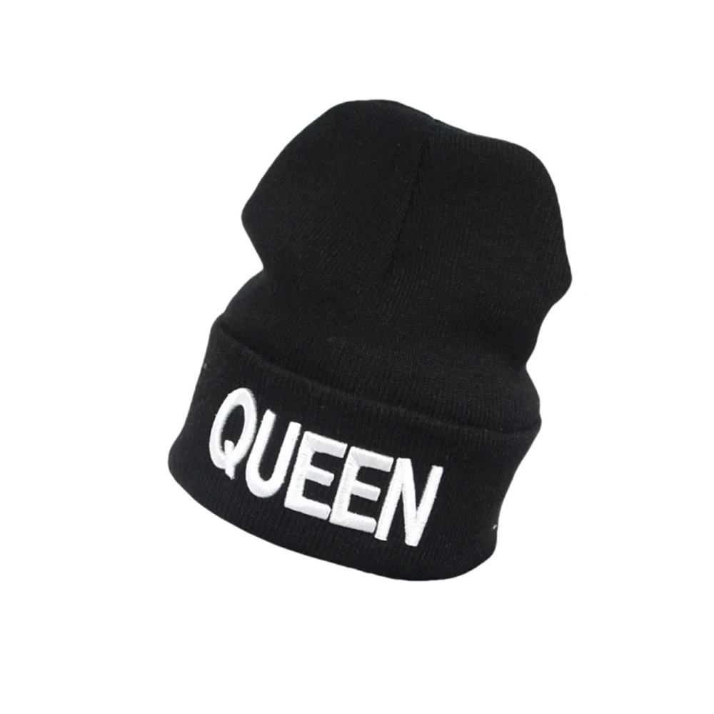 Nouveau Style roi Stretch tricot chapeau reine broderie hommes et femmes Couples automne hiver chaleur bonnets Skullies Skullcap Gorras