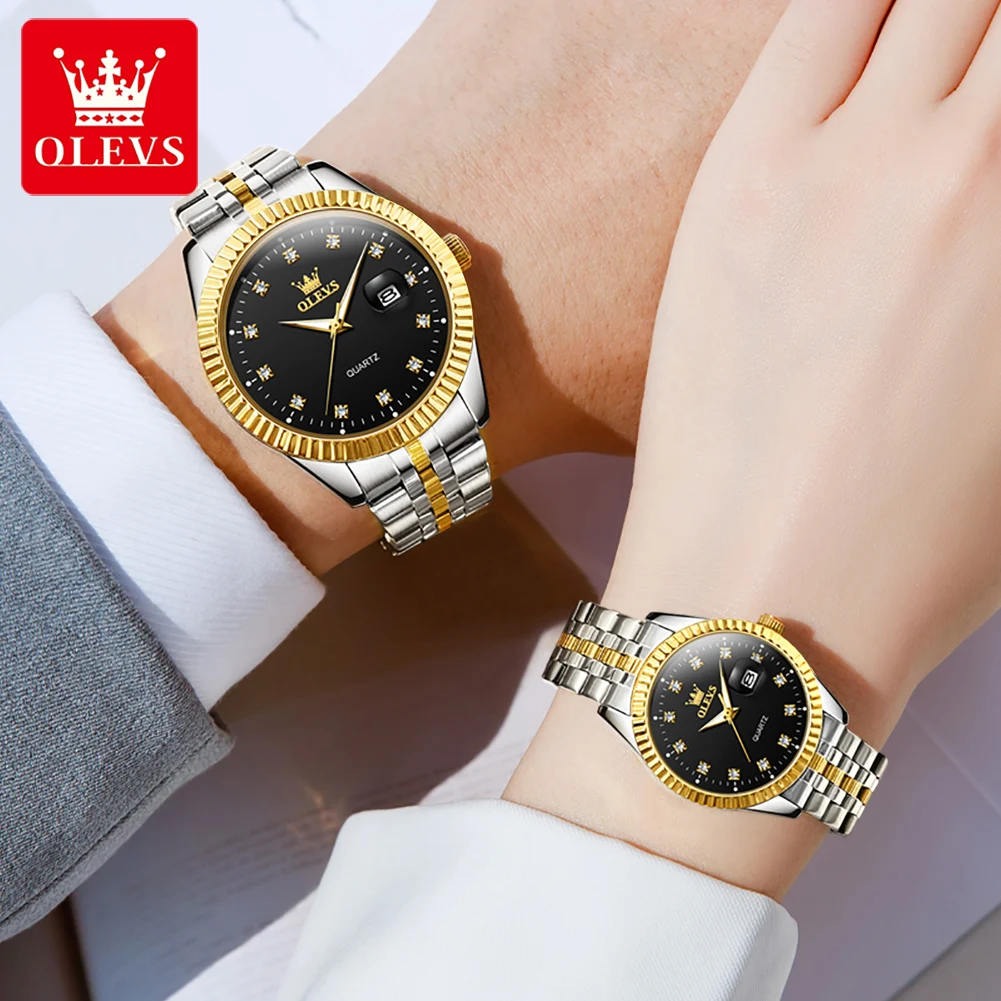 Olevs Luxus Paar Uhr für Frauen und Männer Diamant Quarz Armbanduhren wasserdichte leuchtende Mode Edelstahl Uhren