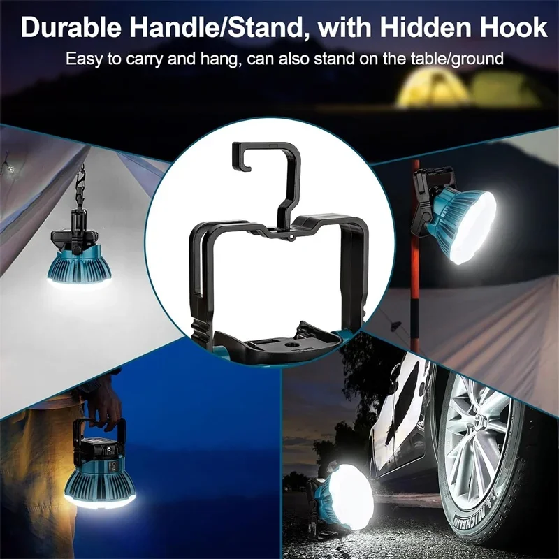 LED Flashlight Camping Lamp for Makita 18V Li-ion Battery 2400LM Cordless Lantern Portable LED Work Light Floodlight with Hook