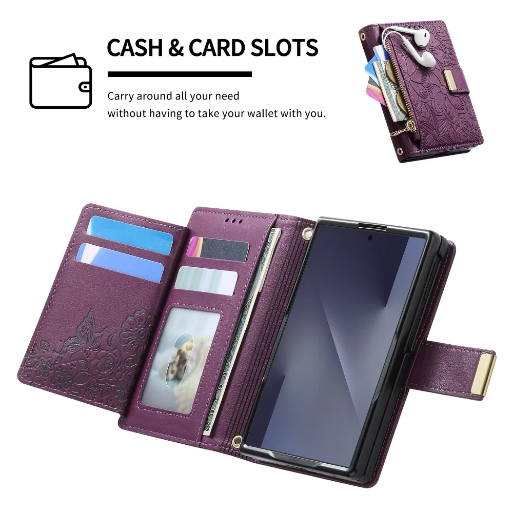 Dla Samsung Z Fold8 5G 2026 Skórzane etui z zamkiem błyskawicznym, wielofunkcyjny portfel na karty, etui Funda Samsung Galaxy Z Fold 8, etui ZFold8 Ultra Coque — zdjęcie produktu 2