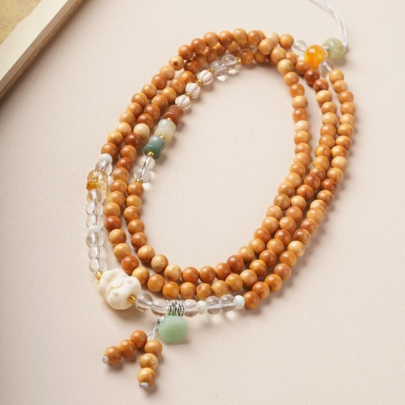 

Barbie Old Mountain Sandalwood Multi-Strand Necklace 108 Beads DIY Fashion Beaded Bracelet Couple's Holiday Gift