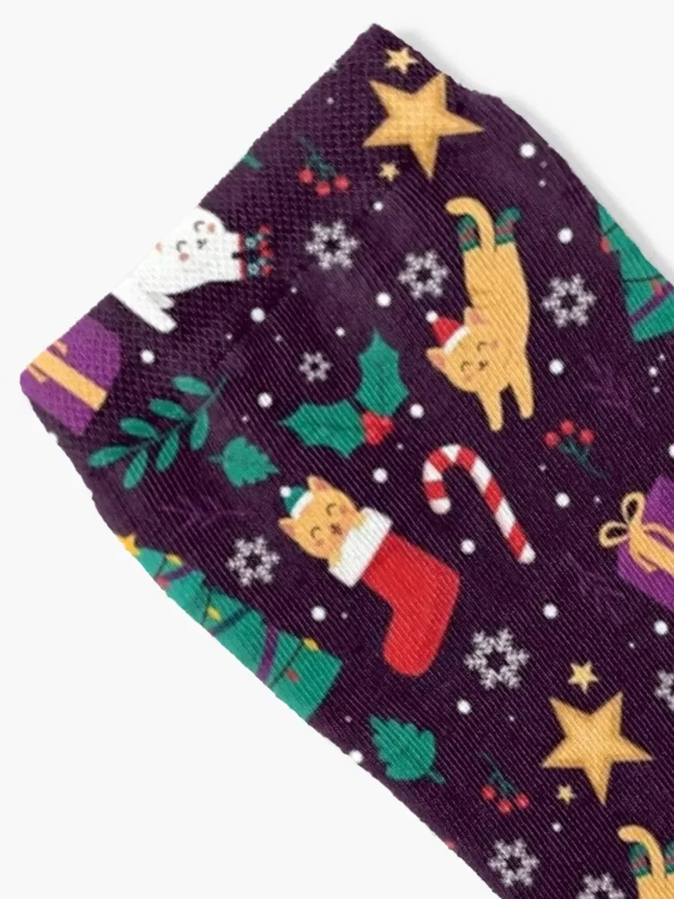 Cute Cats Christmas Tree Pattern Socks Antiskid soccer cartoon Socks For Man Women's