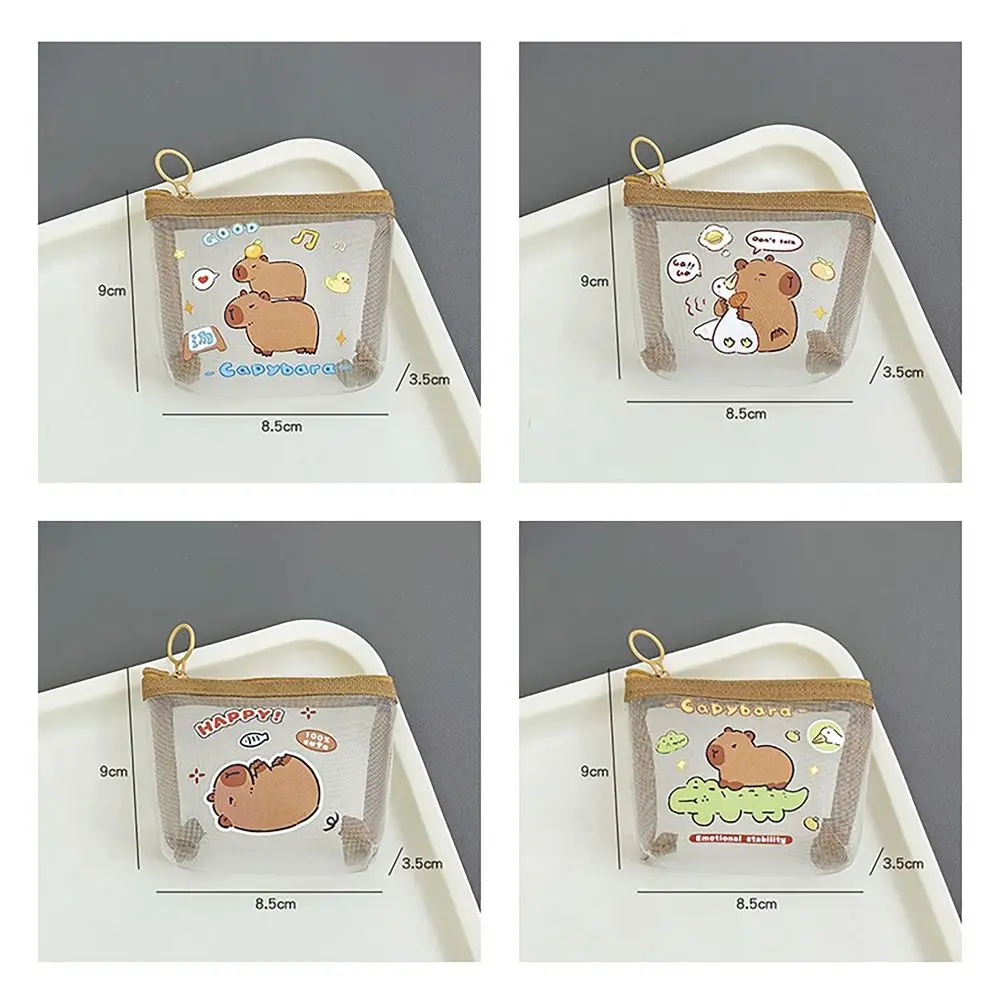 Fashion Capybara Rabbit Panda Coin Wallet Mesh Cartoon Anime Mini Wallet Earphone Storage Bags for Student Girls