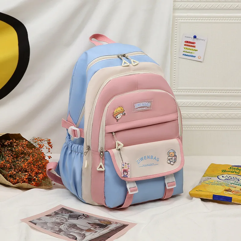 大容量かわいい女性マルチポケットナイロンバックパックイン中学生スクールバッグ女性ガールバックパックラップトップブック