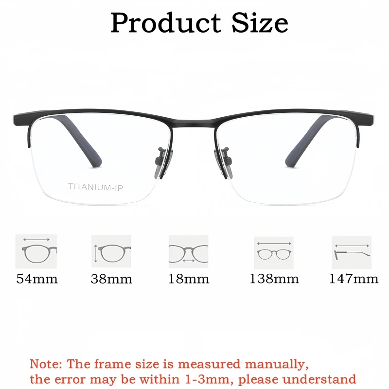 TFTB جودة عالية رجال الأعمال التيتانيوم النقي نصف إطار نظارات خفيفة للغاية مربع النظارات الطبية البصرية الإطار 8100