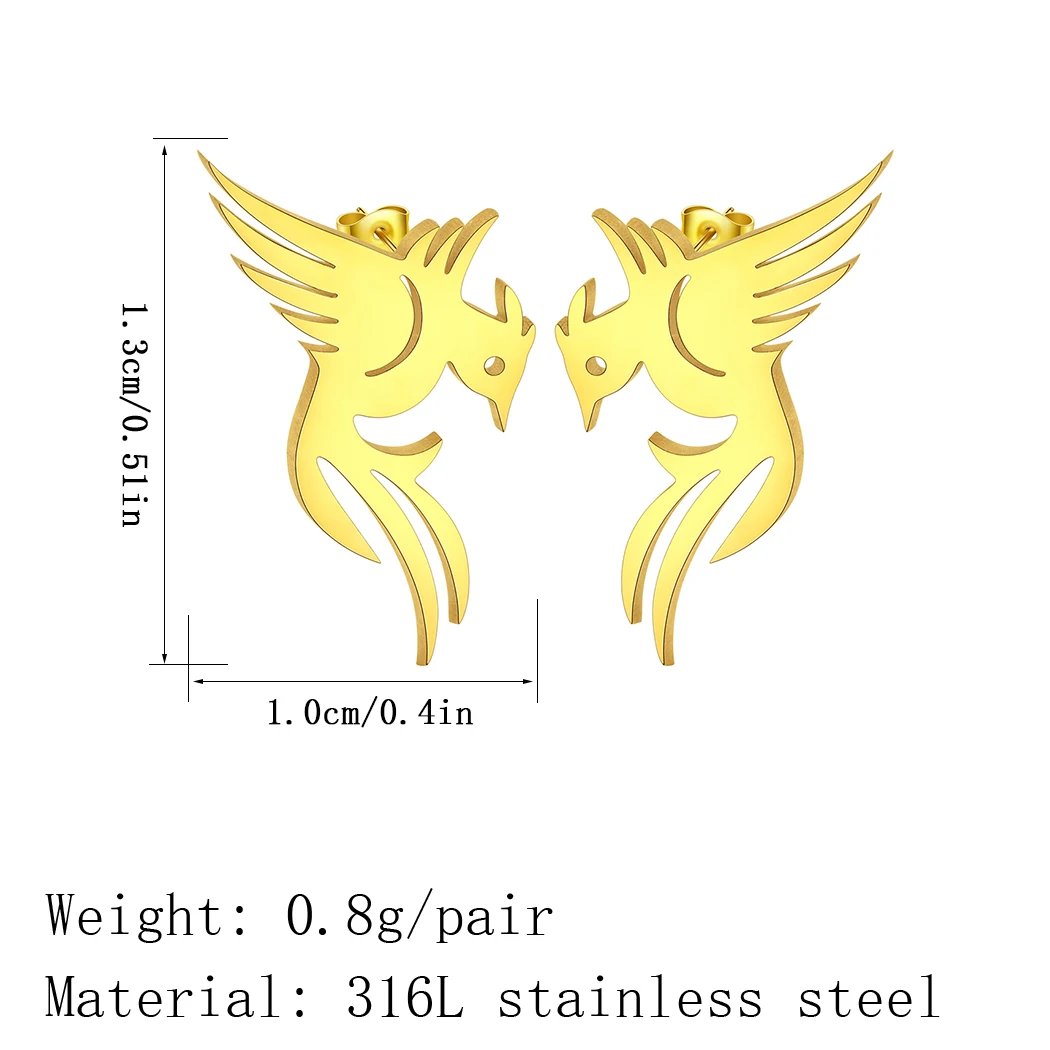 Kinitial Lovely Animal Pheonix Bird Earrings Women Cute Jewelry Stainless Steel Earrings For Female Boho Wedding Gift