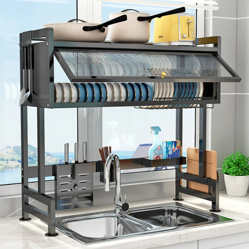 Over-the-Sink Dish Drying Rack Multi-Organizer Cabinet for Kitchen Cutlery Dustproof Bowl and Plate Holder Space-Saving