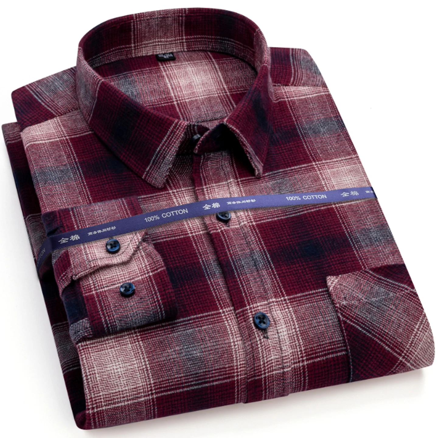 

New in shirt 100%cotton brushed long sleeve shirts for men single pocket casual plain tops soft plaid vintage designer clothes