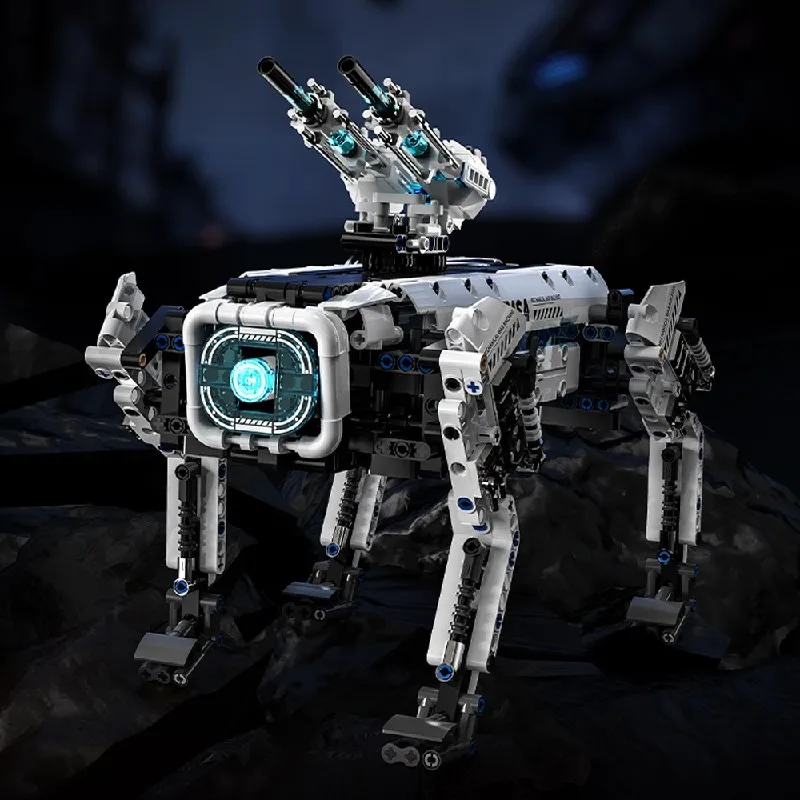 

1163 деталей: Военный программируемый бионический робот-собака, конструктор с дистанционным управлением, вооруженная механическая модель собаки, игрушка из кирпичиков, подарок для взрослых