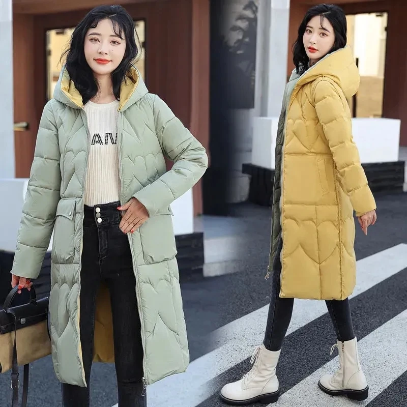 2023 New Double-face Dressing Winter Jacket Women Down Cotton Jacket OutwearLady cappotto lungo con cappuccio Warm Female parka