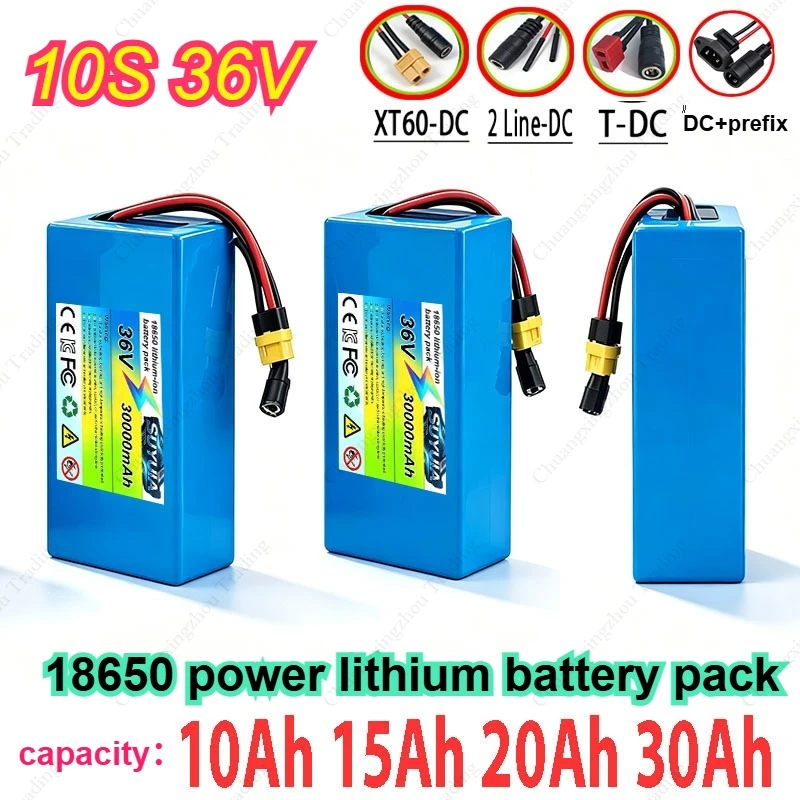 New 36V 18650 Lithium-ion Battery 10Ah 15Ah 20Ah 30Ah 10S 2P 3P 4P 6P Suitable for 100-1500W Scooters and Other Motors BMS