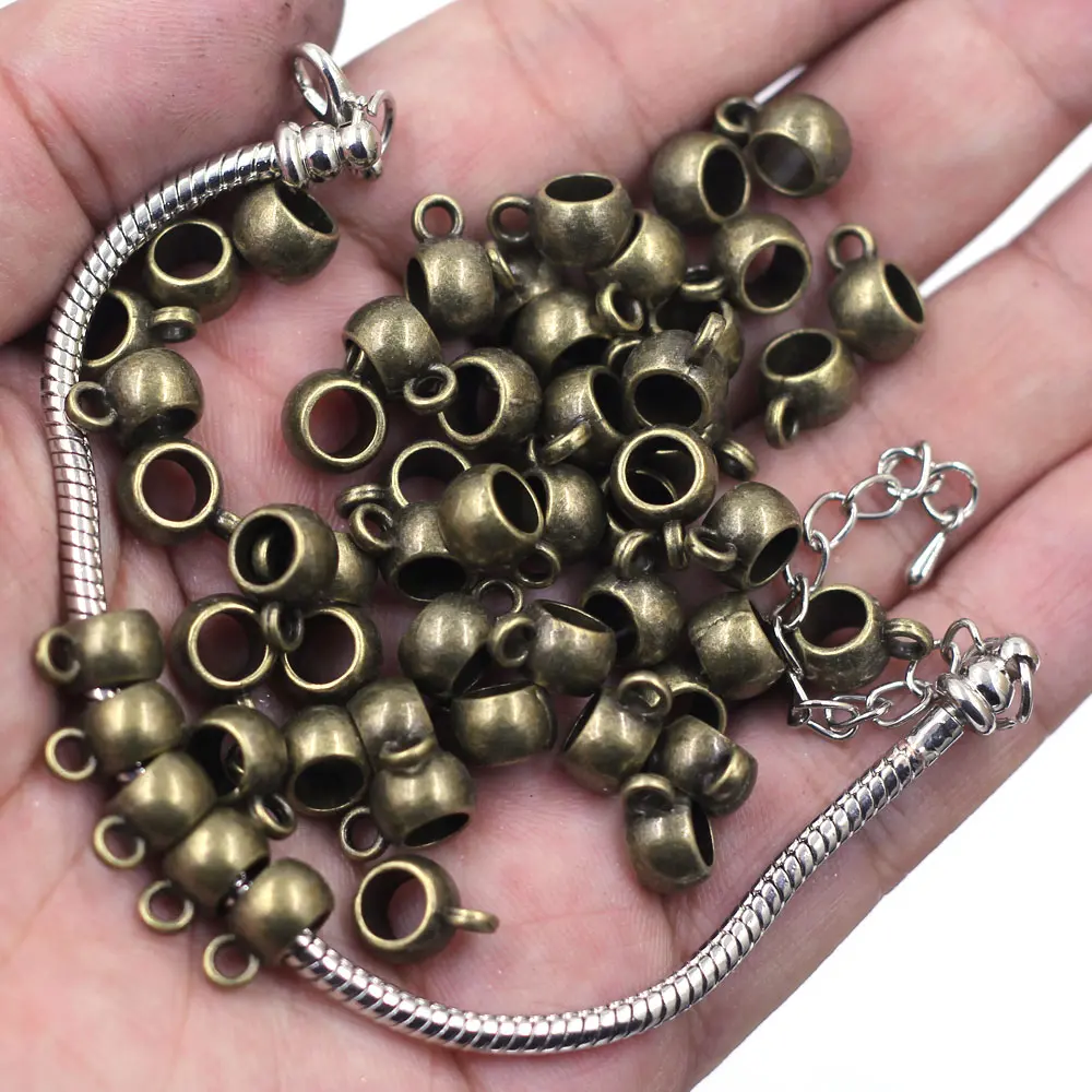 Bronzefarbener Abstandshalter, europäische Perlen, rund, großes Loch für Charms, Armbänder, Schmuck, DIY, handgefertigte Erkenntnisse, 11 x 8 mm – Detail 2
