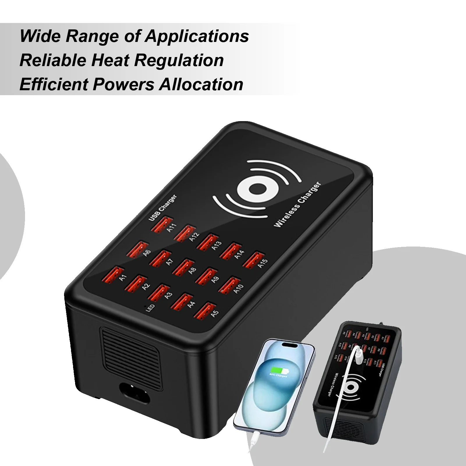 

USB Charging Station Headphones Charging Hub Wireless 100W Smart Portable 15-Port Charger Station For Home Laptop Phone Watch