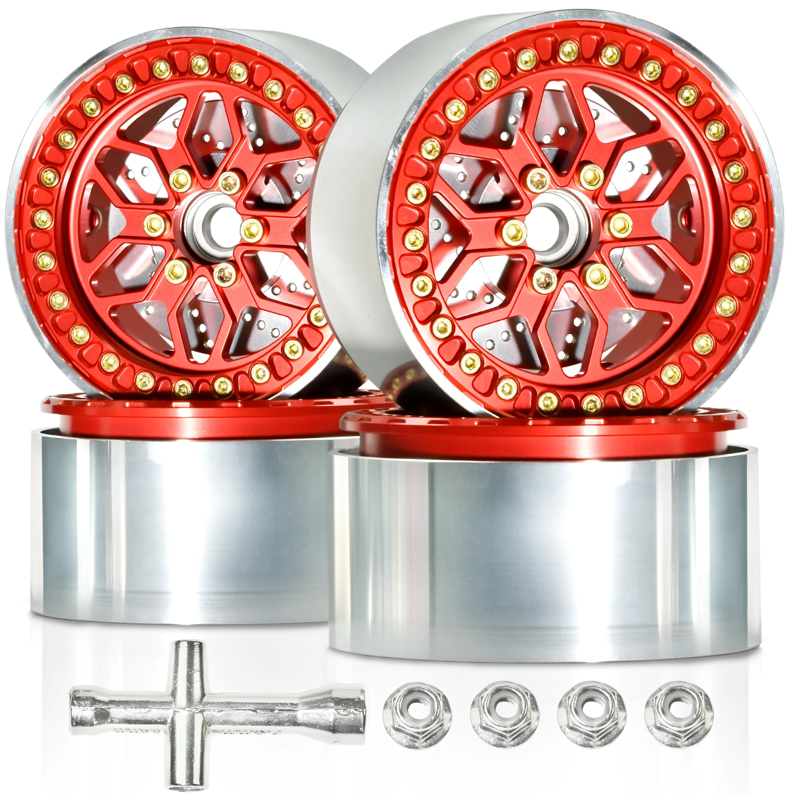 

4Pcs 2.2 Inch Metal Alloy Beadlock Wheel Hub Rim Rims Aluminum Alloy for TRX4 TRX6 Axial SCX10 III 1/10 RC Crawler