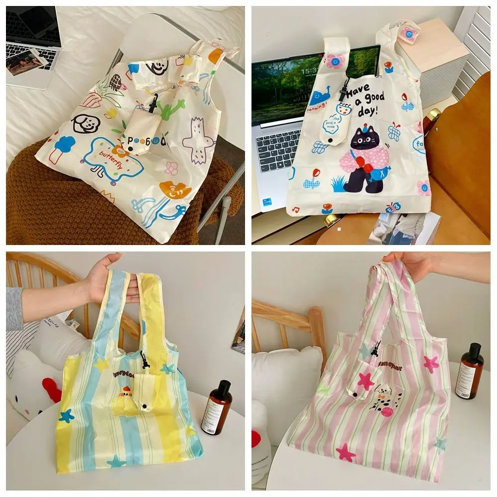 Funny Nylon Foldable Shopping Bag Tote Bag Reusable Cartoon Eco Bag Storage Bags Waterproof Travel Grocery Bag Women