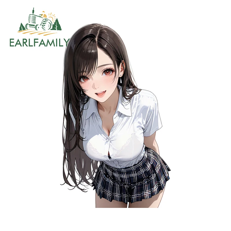EARLFAMILY Cute Tifa Beautiful Car Stickers Creative Amusing Cartoon Computer Cooler Fuel Tank Cap Decal Sunscreen Car Goods