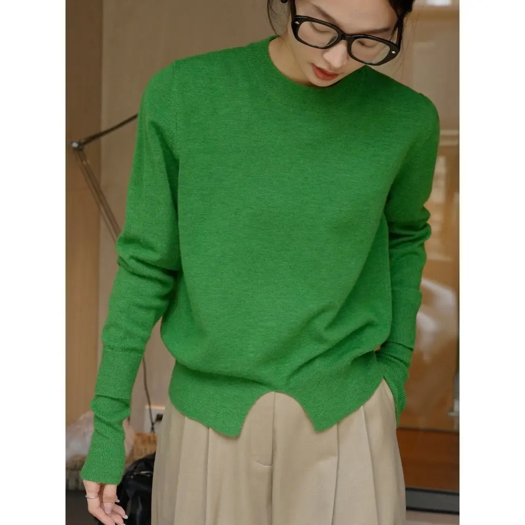 

Lufu Women's Korean Style round Neck Wool Sweater Winter Commuter Friendly Inner Split Design Skin-friendly Top