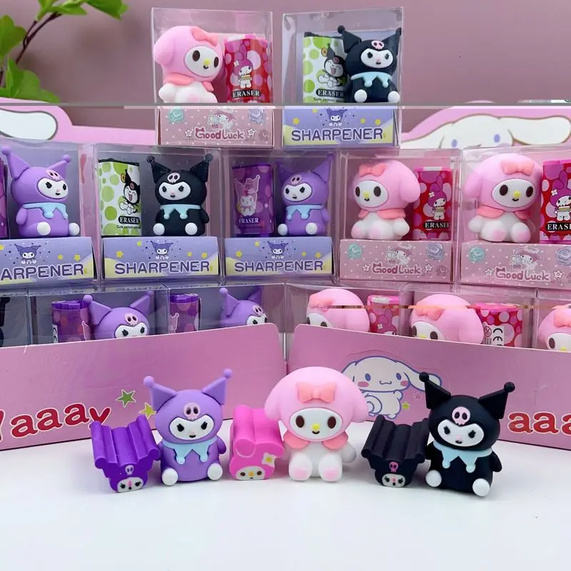 

24pcs Sanrio Eraser Pencil Sharpeners Kuromi My Melody Silica Gel Sharpener Student Stationery Kids School Supplies Wholesale