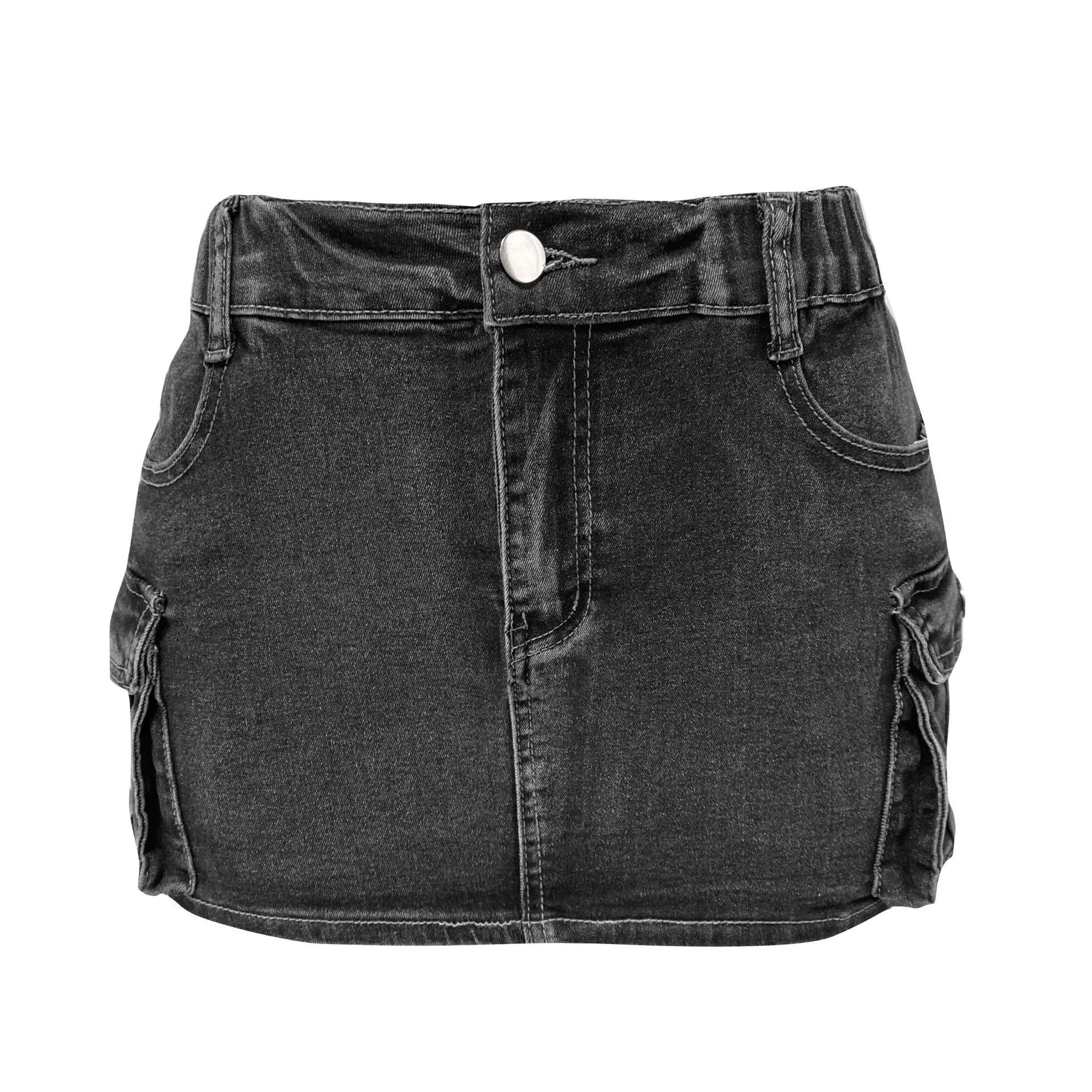 Cargo Pockets Short Length Skirt Sexy with Camping Travel Medium Stretch Bodycon Silhouette Patchwork Dance Mini Skirt for Women