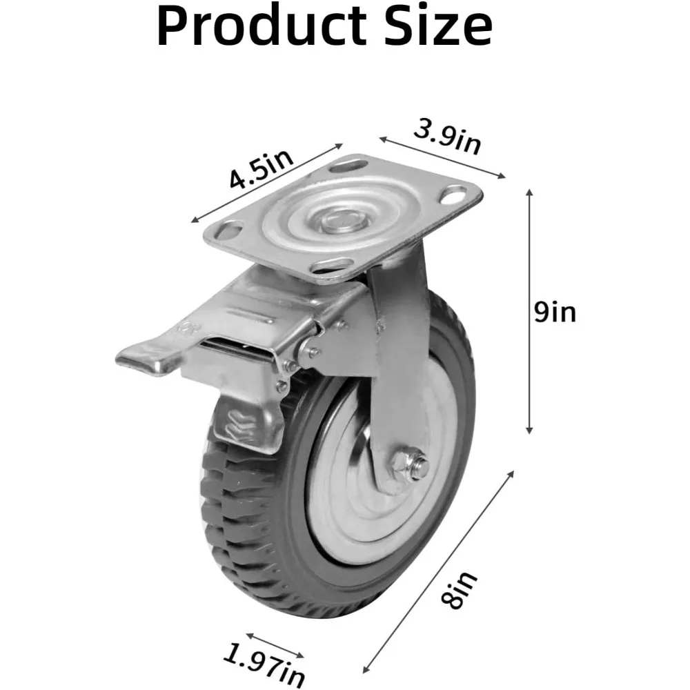 8 inch Caster Wheels Heavy Duty 4 Pack Anti