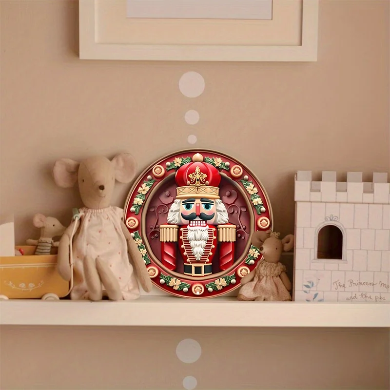 1pc Christmas Nutcracker Aluminum Metal Sign Round Door Hanger Wall Decor Weather Resistant vintage garage farmhouse decor