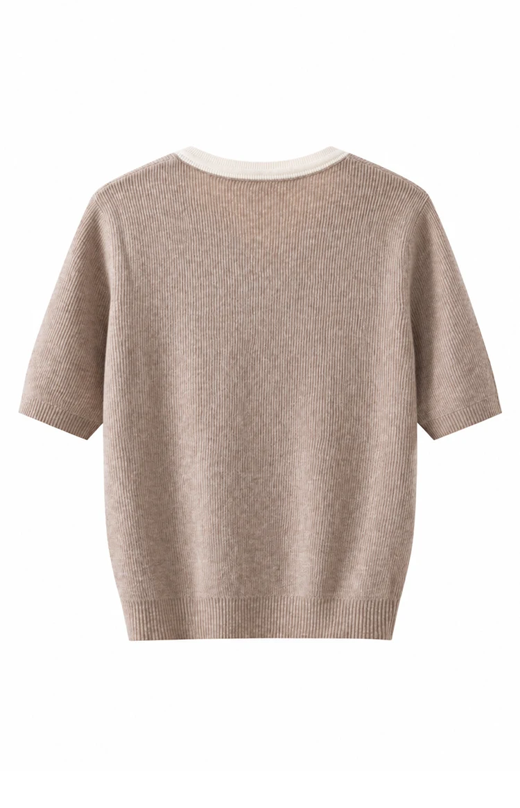 ML62125 Damen Schicker V-Ausschnitt Kurzarm Strickjacke mit Knopfleiste, gerippt, aus Modal-Mischgewebe, Frühherbst-Pullover – Detail 12