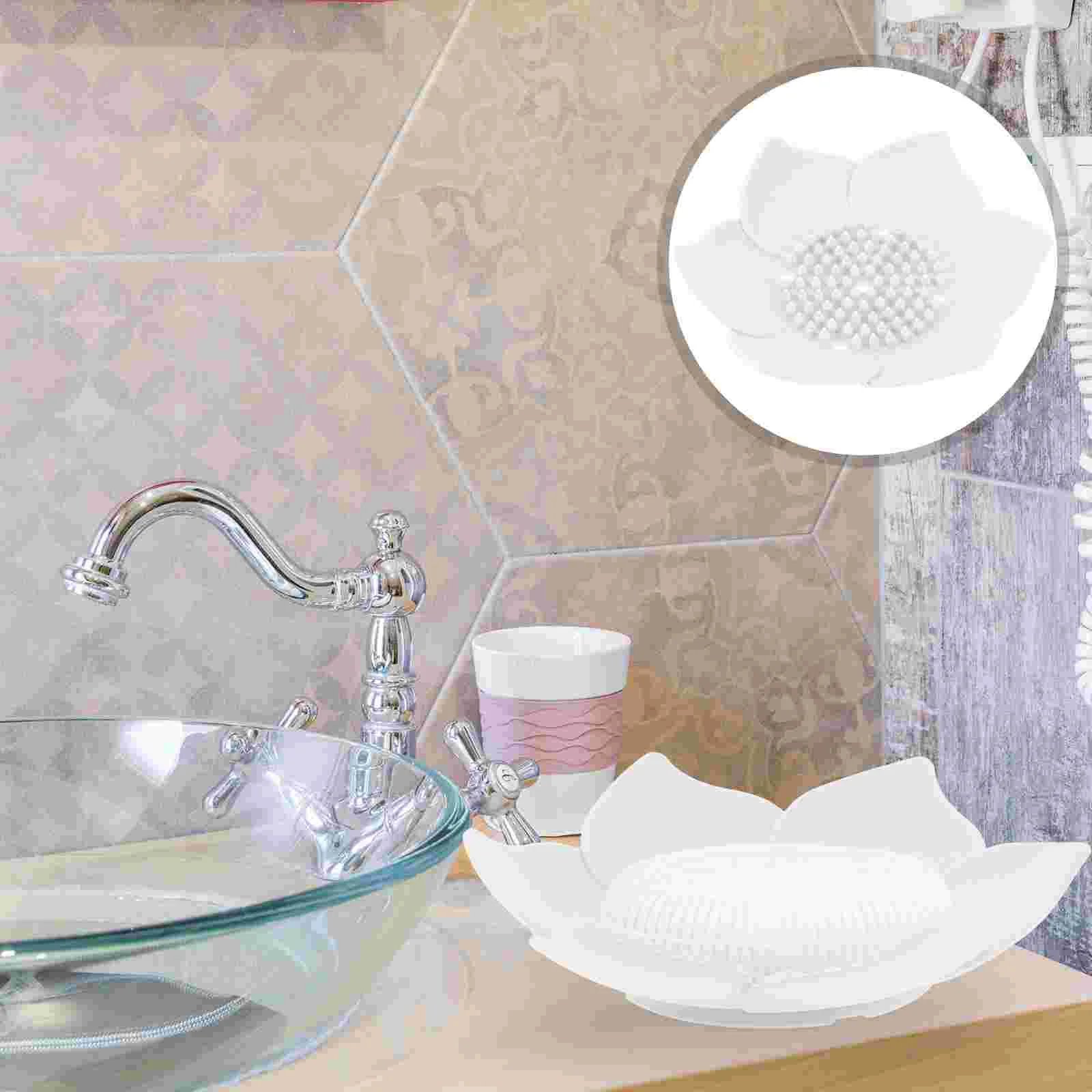 

2 Pcs Silicone Soap Dish Sink Tray Holder Holders Storage Flower Shape Silica Gel Shaped Travel Household Rack