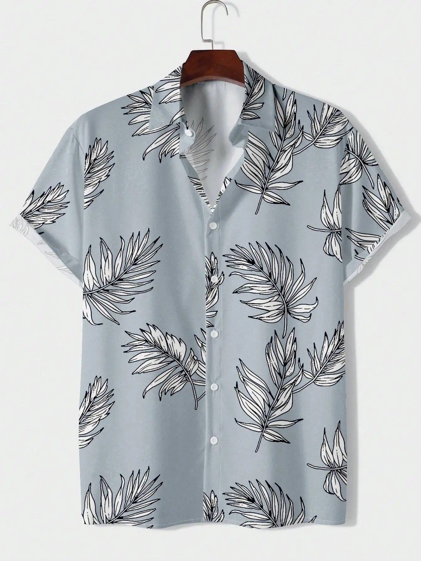 Hawaiian Fashionable Lapel Shirts For Men And Women Tropical Plant Print Short Sleeve Button-Down Shirts Seaside Tops