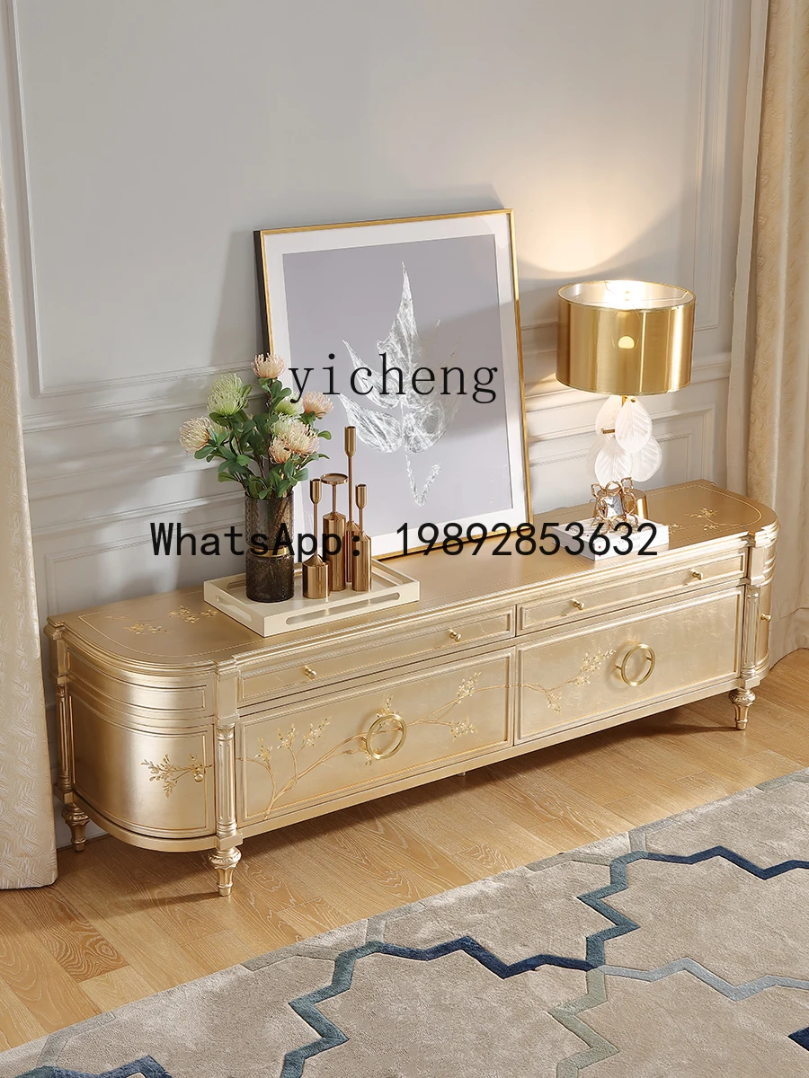 French light luxury solid wood painted silver foil TV cabinet European court retro storage locker