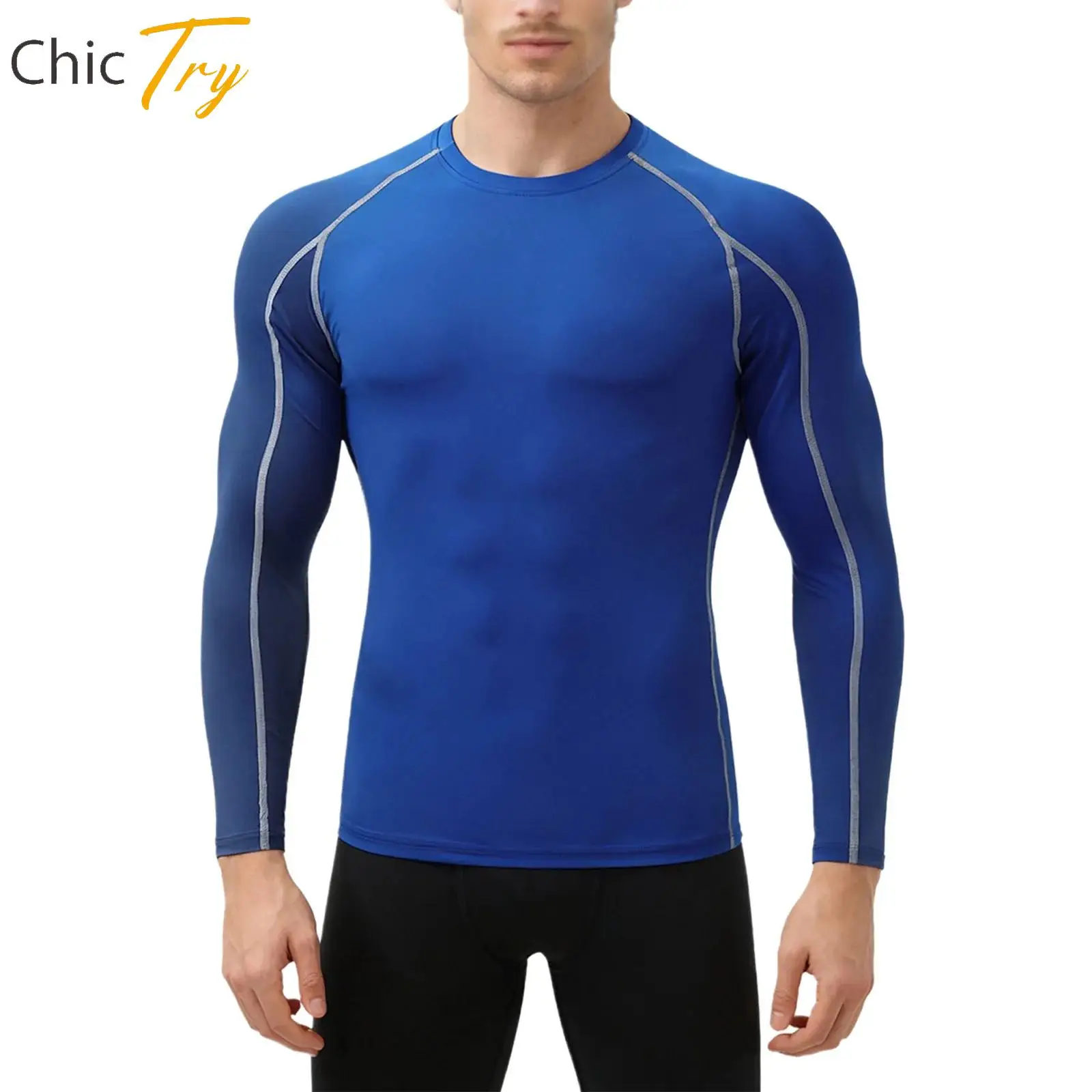 

Мужские спортивные топы с контрастной отделкой, спортивные топы, быстросохнущая компрессионная рубашка, футболка с длинными рукавами для тренировок в тренажерном зале, фитнеса, бега