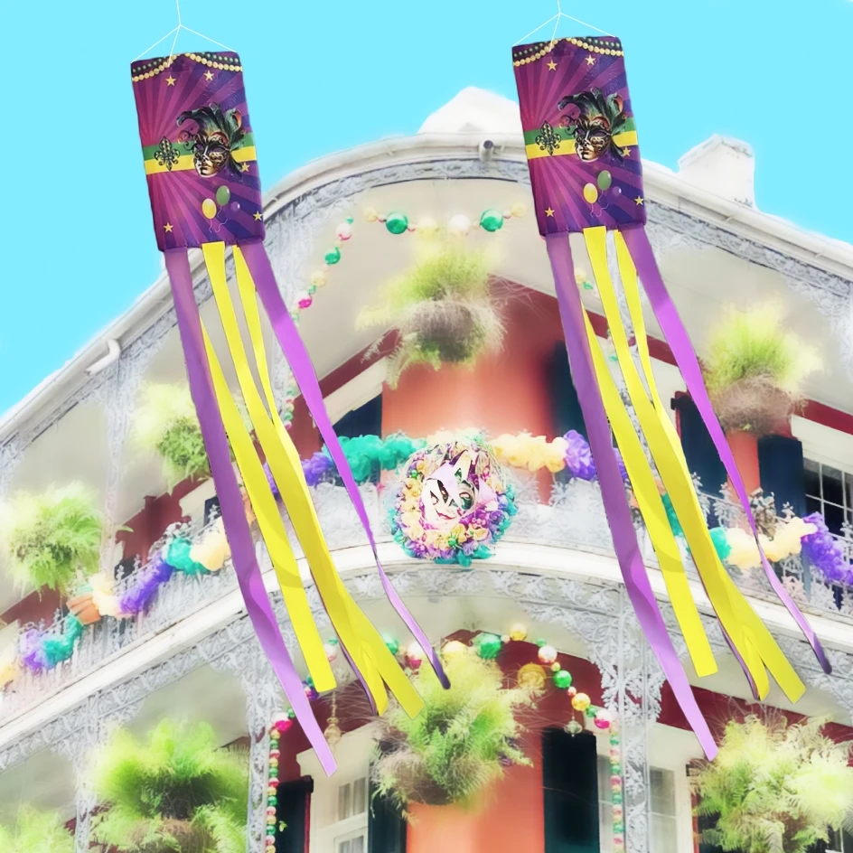 Mardi Gras Fabric Outdoor Windsock, Polyester material, Carnival Garden Celebration Garden Wind spinner Decoration