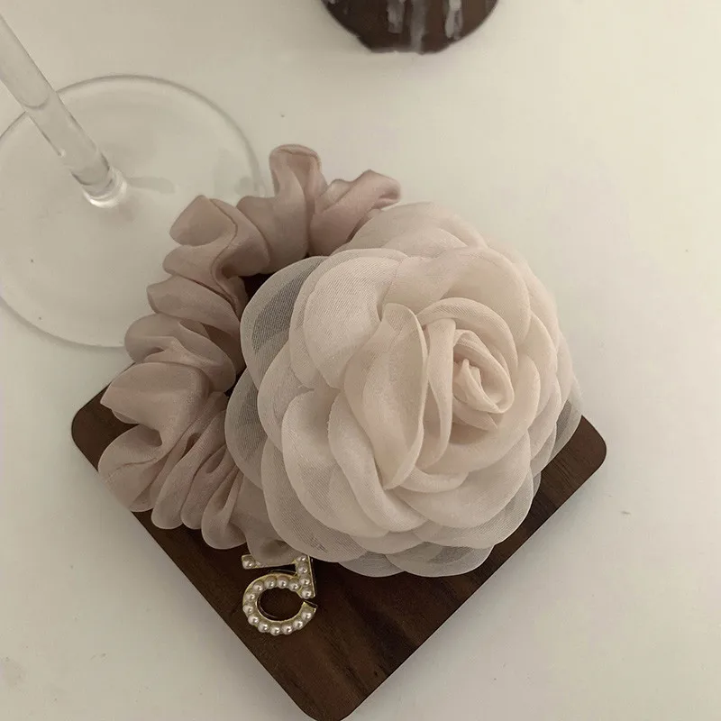 Scrunchies grandes de Camelia para el cabello, lazos elásticos para el cabello, bandas para el cabello, cuerdas para el cabello, accesorios florales