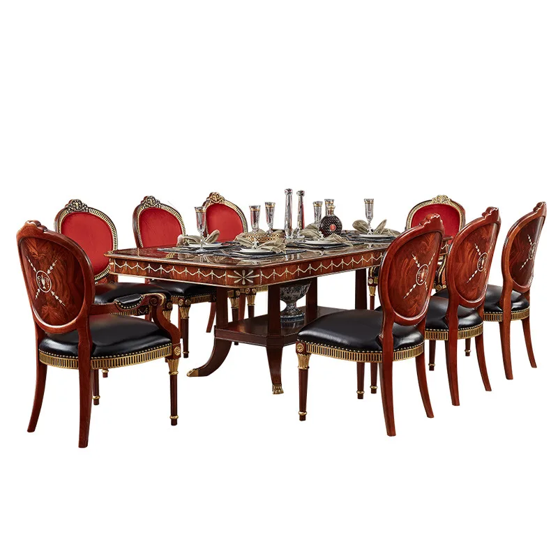 

# Restaurant Table And Chair Set Solid Wood Classical Dining Table 8 People 2.2m European