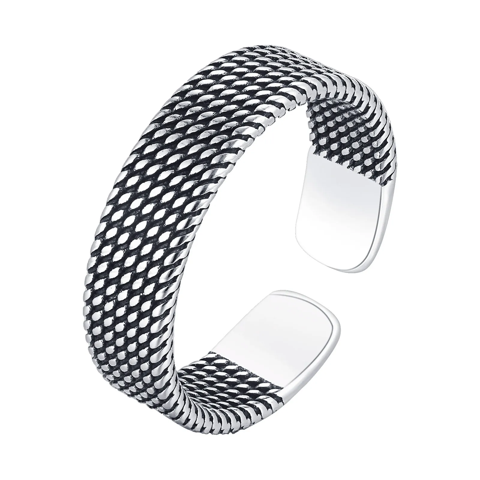 

Prjewel 5,7 мм тканое текстурированное открытое кольцо для мужчин и мальчиков, регулируемый простой металлический ремешок на палец, винтажные мужские украшения, подарок на день отца