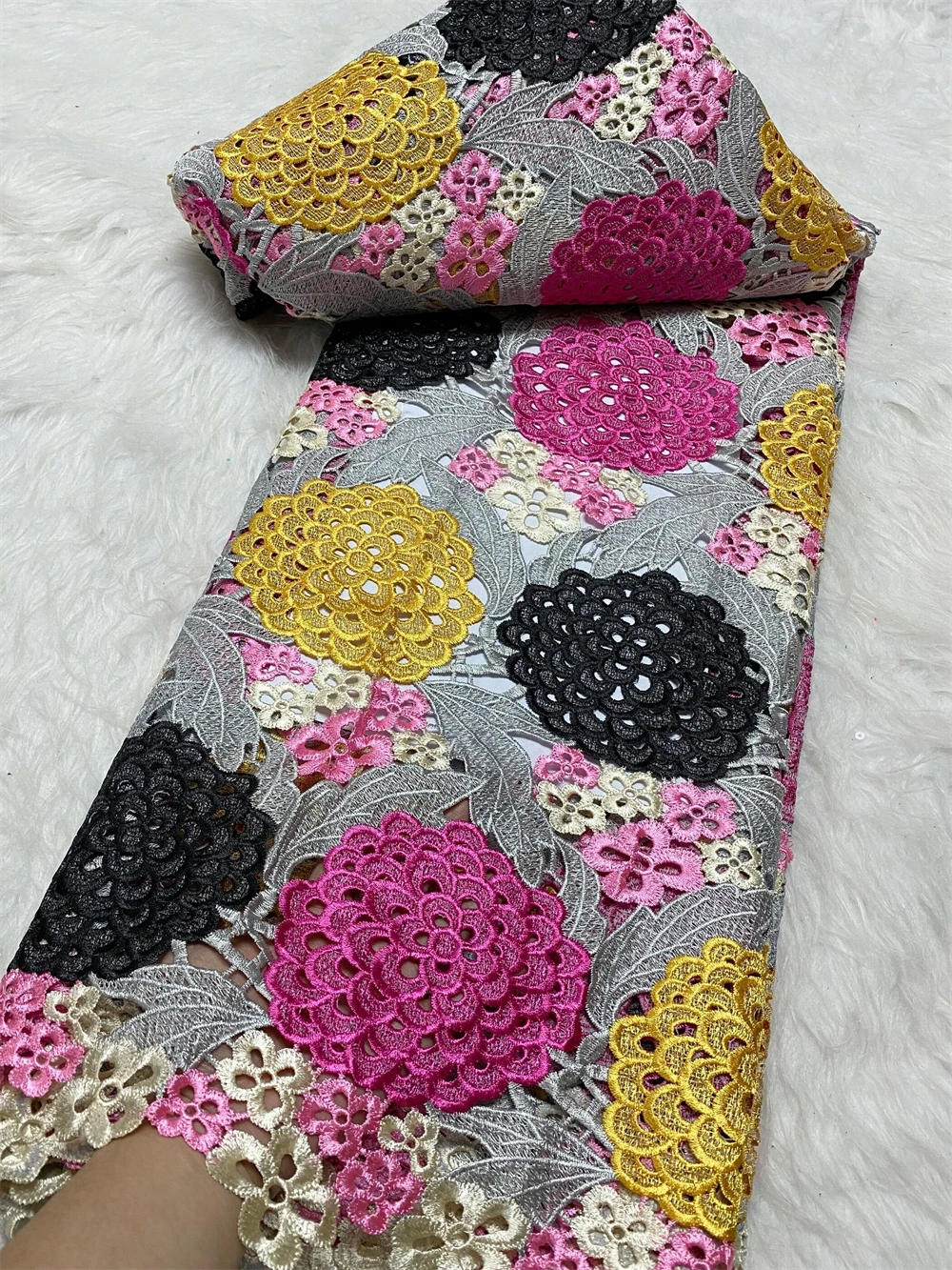 

African Nigerian High Quality Fabric, Pure Cotton,Embroidery Tulle, Wedding Party, Damask Dress Guipure, Sequin, 5Yard,