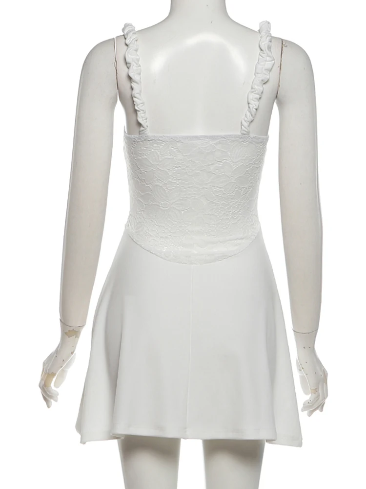 Weird Puss Patchwork-Spitzenkleid für Damen, tief ausgeschnittenes, ärmelloses, rückenfreies, figurbetontes, süßes, modisches Sommerkleid, klassisches Party-Minikleid – Detail 5