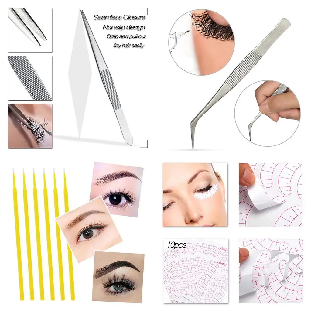 Eyelash Extension Swabs and Glue Practice Stickers Tweezer Pallet Holder Kit for Professional Training and Lifting