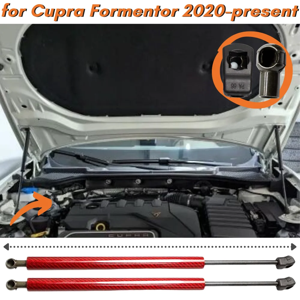 Qty(2) Carbon Fiber Hood Struts for Cupra Formentor 2020-2025 Front Bonnet Gas Springs Dampers Shock Absorber Lift Supports