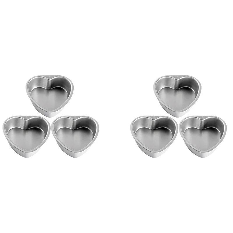 Paquete de 6 moldes para pasteles antiadherentes en forma de corazón de aluminio, herramienta de molde para hornear DIY con fondo extraíble, 4 pulgadas-AT64