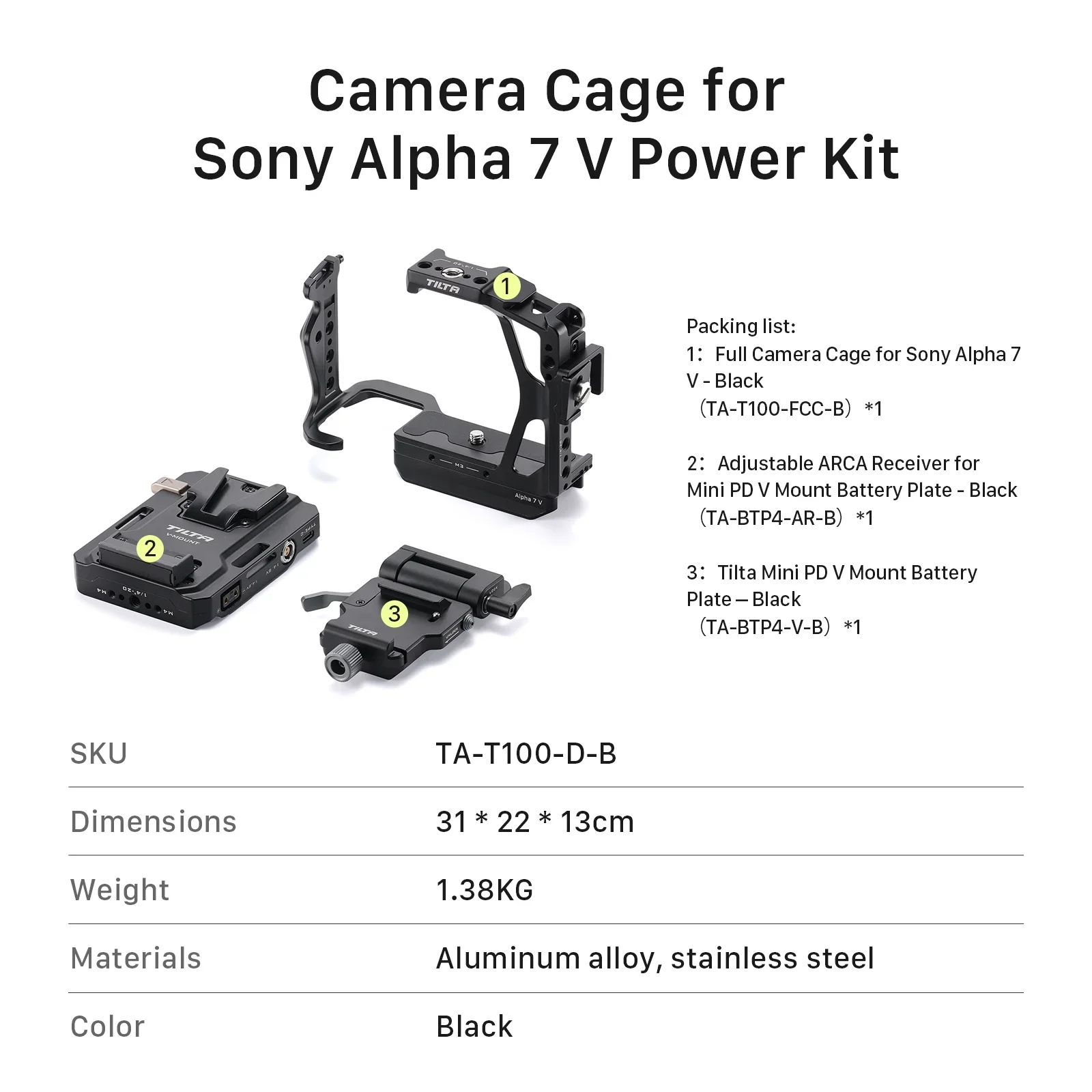 TILTA A7 V Camera Cage voor Sony Alpha 7 V A7M5 A7 IV 7R V met kabelklem Xeno zijhandgreep PD V-mount batterijhouder TA-T100