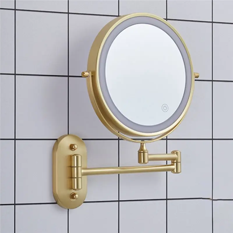 B84B-Led ثلاثي الألوان يعتم جدار مرآة ماكياج قابلة للطي ضعف الجانب ملء ضوء مكبرة USB شحن مرايا مستحضرات التجميل الحمام