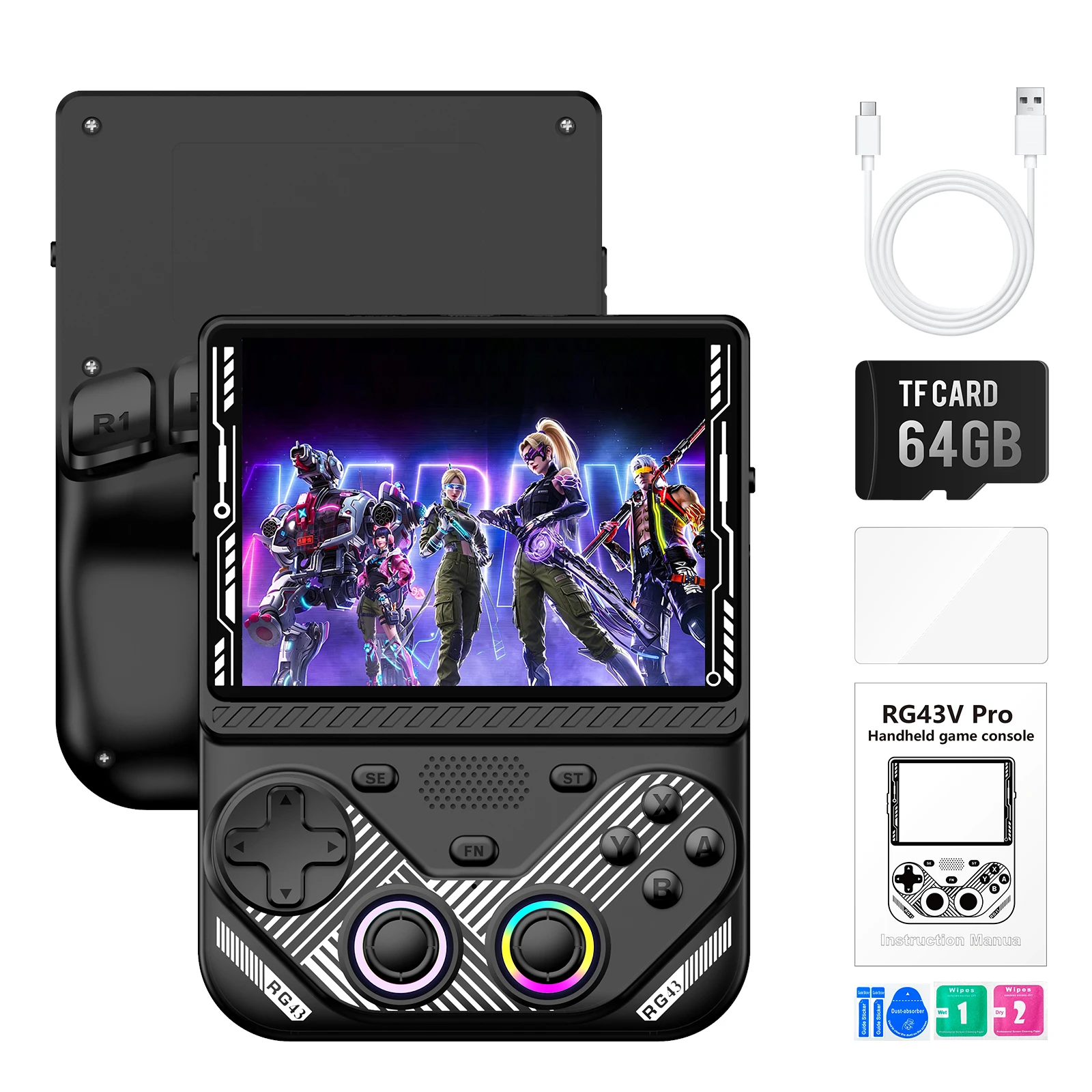 

RG43V Pro Retro Handheld Game Console Potable 4.3 Inch IPS Screen Dual System With RK3562 CPU 25+ Emulators&22000+ Classic Games