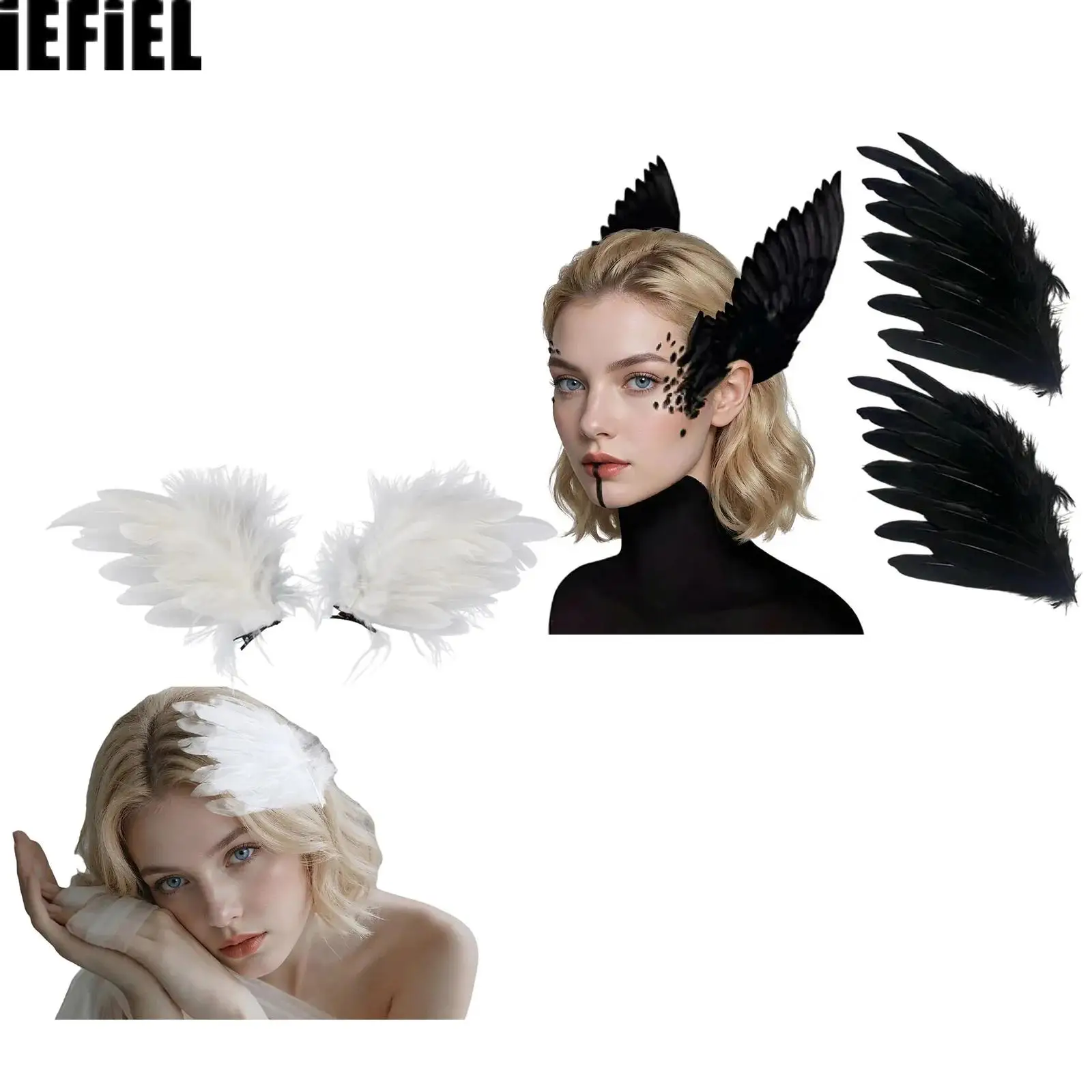 Unisex Adults Feather Hair Clips Wing Shape Barrettes Hair Clip Costume Accessories for Halloween Cosplay Stage Performance