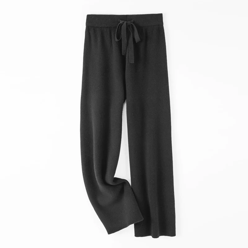 Pantalon tricoté à jambes larges pour femmes, 100% laine, confortable et doux, long, automne et hiver, vente chaude