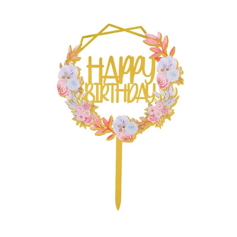 Neuer 3D-Farbdruck Happy Birthday Tortendekoration Gold Acryl Kinder Geburtstagstorten-Topper Dessert-Dekoration für Babyparty – Detail 7