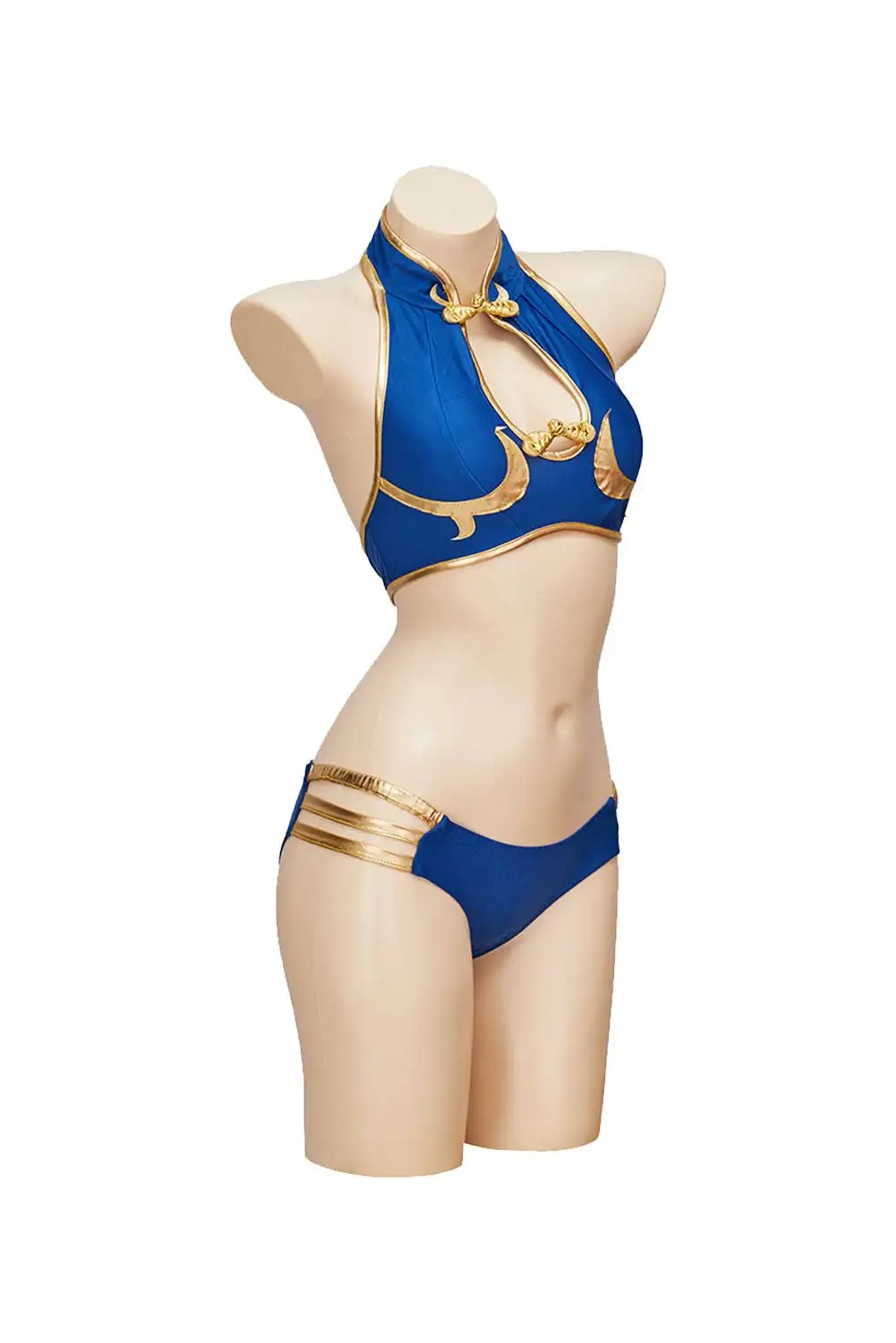 Chun Li-Bikini con estampado azul para mujer, traje de baño con peluca Sexy, disfraz de fantasía para adultos, traje de fiesta de Carnaval y Halloween