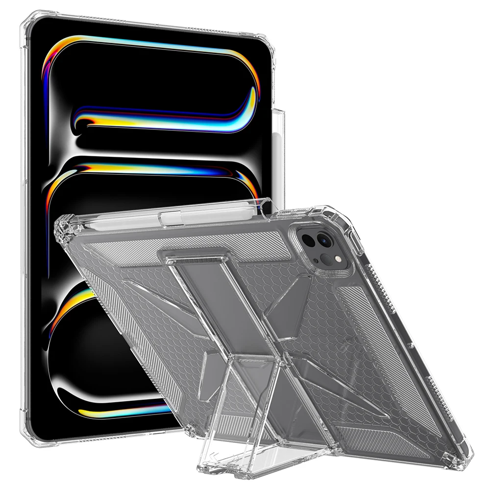 

Clear Case For iPad Pro 11 (2022) / (2021) / (2020) Kickstand Shockproof TPU + PC Tablet Cover with Pen Slot