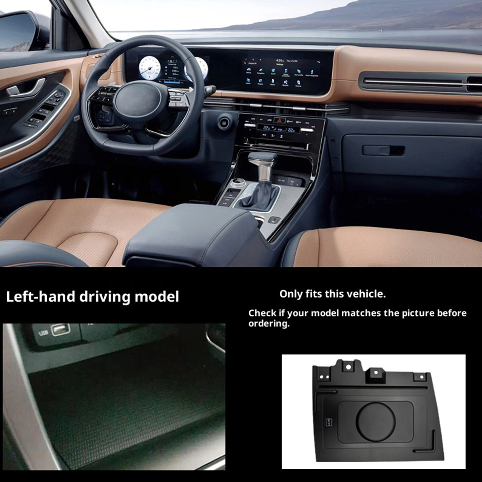 2 Din for Hyundai Creta 2023-2024 Car Wireless Mobile Phone Charger Center Console Storage 18W iphone fast charge plate holder